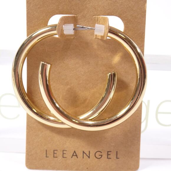 Neiman Marcus Lee Angel Women's Shiny Gold Tubular Hoop Earrings NWT 98 - Picture 1 of 5